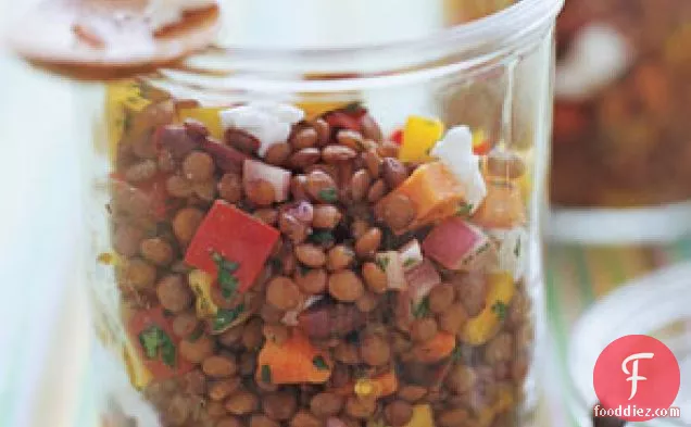 Lentil Salad With Carrots, Yellow Tomatoes And Bell Peppers