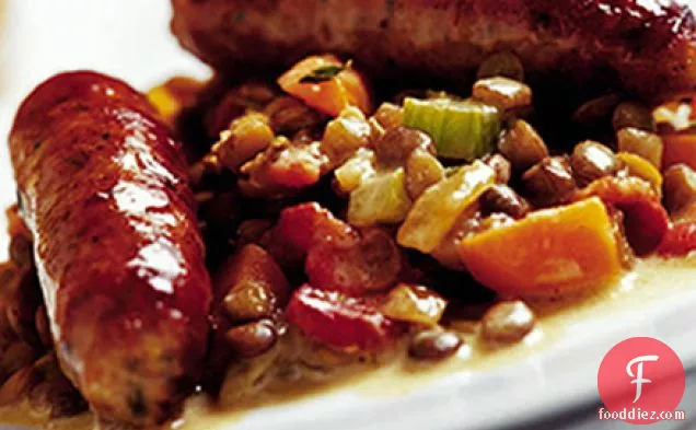 Sausages With Creamy Lentils