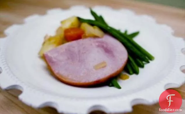 Tropical Fruit-Glazed Ham with Sweet Onions and Yukon Gold Potatoes