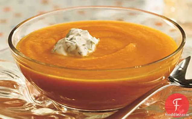 Carrot-Coriander Soup with Cilantro Cream