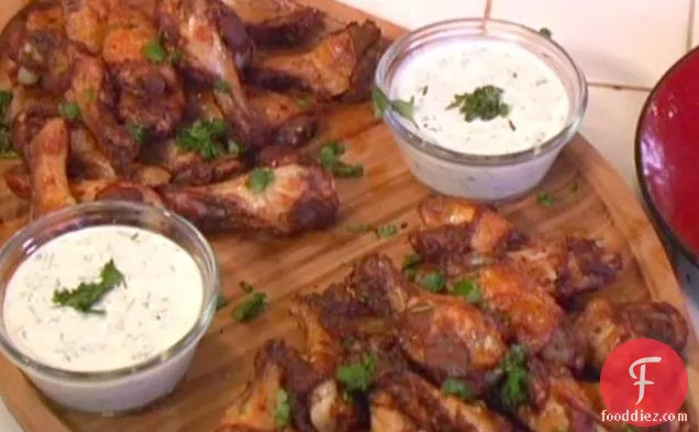 Spicy Chinese Five-Spice Rubbed Chicken Wings with Creamy Cilantro Dipping Sauce