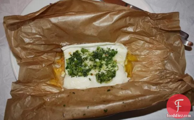 Halibut Baked In Parchment With Cilantro And Ginger