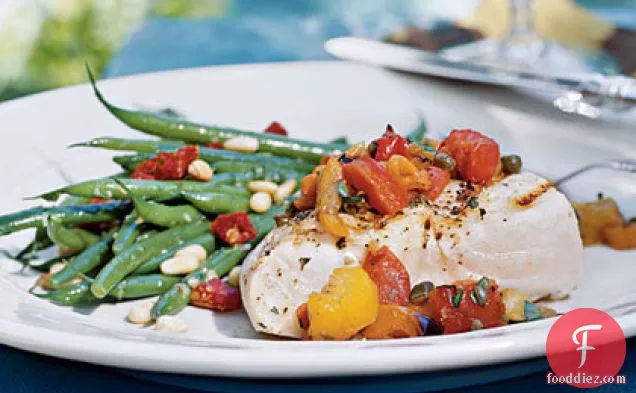 Grilled Halibut with Three-Pepper Relish