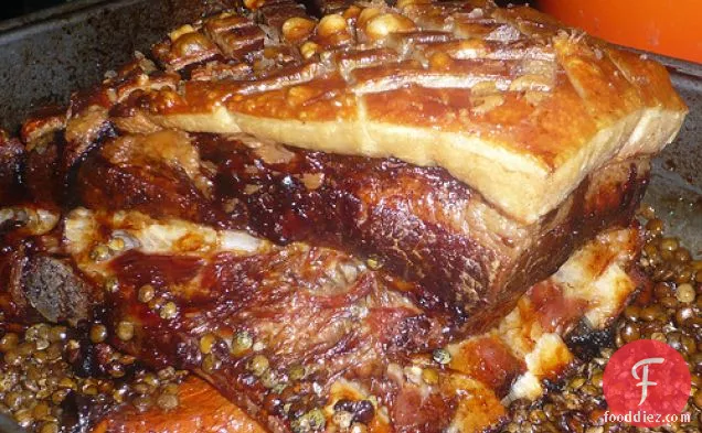 Slow Roast Wild Boar Belly With Cider & Puy Lentils