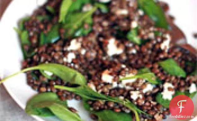 Dinner Tonight: Green Lentil Salad with Baby Spinach and Goat Cheese