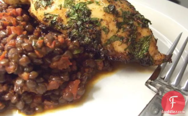 Charmoula Marinated Chicken With Harissa Lentils