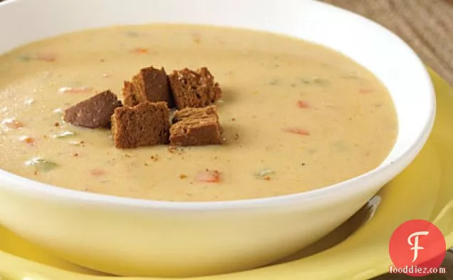 Canadian Cheese Soup with Pumpernickel Croutons