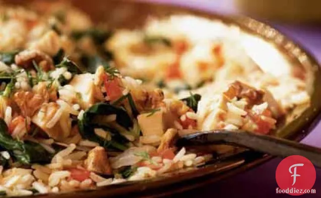 Pilaf with Chicken, Spinach, and Walnuts