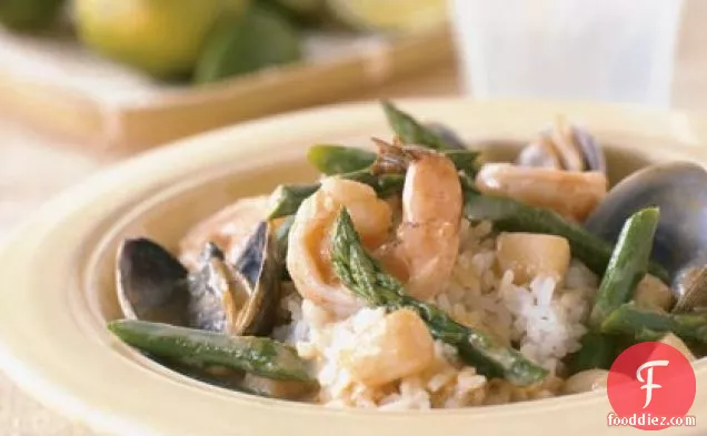 Seafood in Red Curry with Sticky Rice