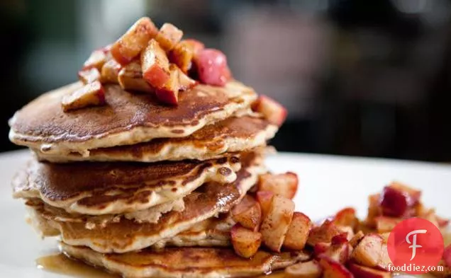 Oatmeal Pancakes with Maple-Glazed Roasted Apples