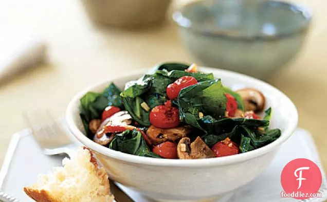 Collard Salad with Roasted Tomatoes, Bacon, and Mushrooms