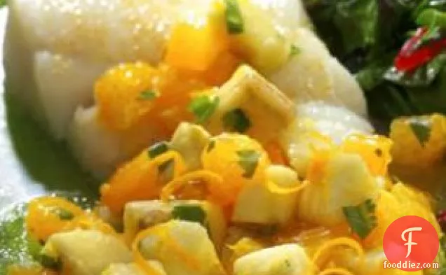 Roasted Halibut with Banana-Orange Relish