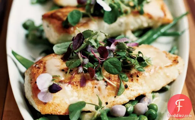 Halibut with Mixed Beans and Lemon-Butter Sauce