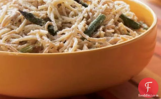 Straw and Hay Alfredo with Roasted Asparagus