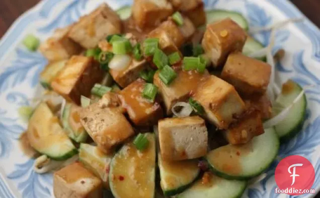 Indonesian Tofu, Bean Sprout, And Cucumber Salad With Spicy Pea