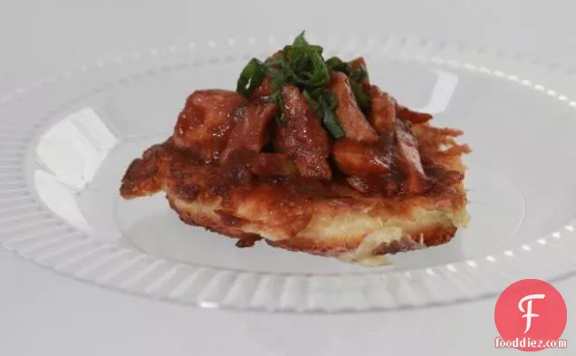 Scallion Blini with Chicken in Tandoori BBQ Sauce