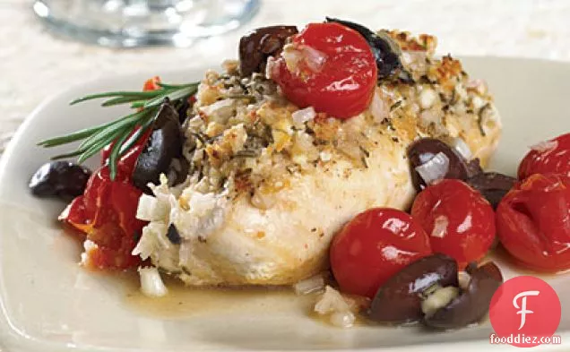Rosemary-Feta Chicken with Cherry Tomato-Olive Sauce