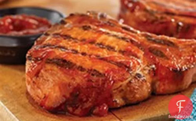 Grilled Ribeye (Rib) Pork Chops with Easy Spicy BBQ Sauce
