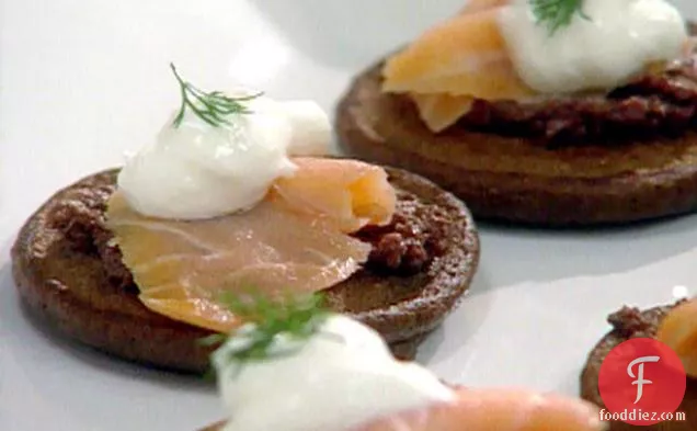 Smoked Salmon and Olive Blini