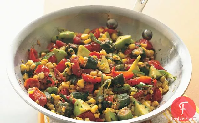 Fresh Corn Sauté With Tomatoes, Squash, And Fried Okra
