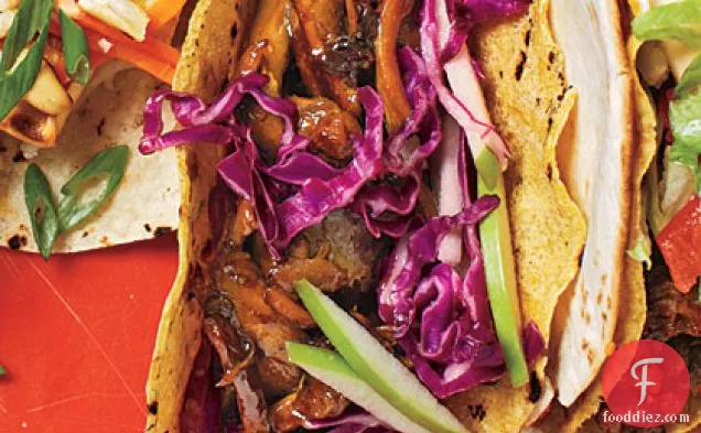 Beer-Braised Chicken Tacos with Cabbage Slaw