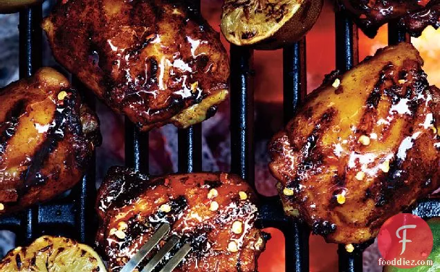 Grilled Chicken Thighs with Ancho-Tequila Glaze