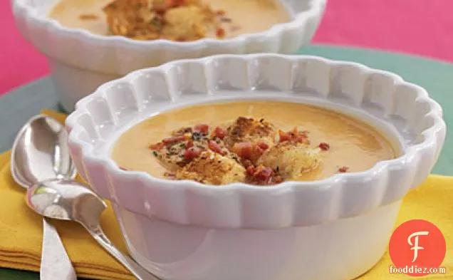 Sweet Potato Soup with Pancetta-Rosemary Croutons