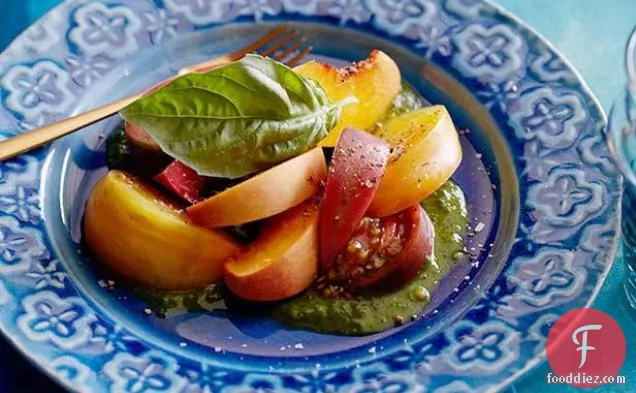 Tomato Peach Salad with Basil