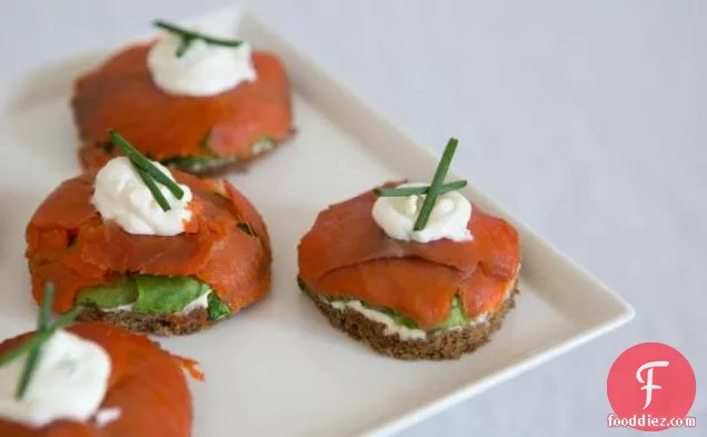 Open Face Smoked Salmon Finger Sandwiches with Herbed Horseradish Cream Cheese