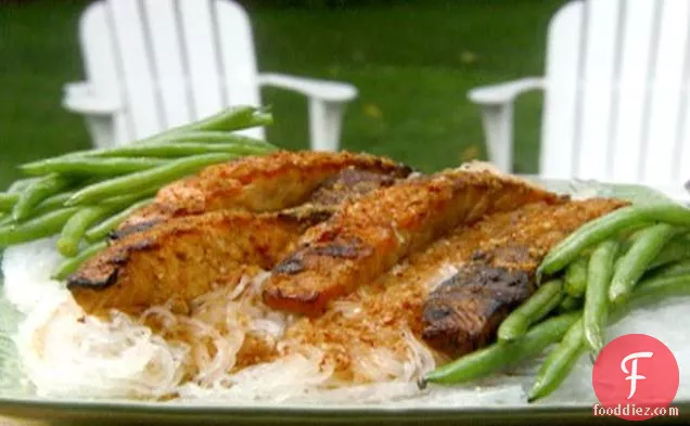 Grilled Salmon Steaks with Chipotle-Ponzu Sauce and Grilled Green Beans