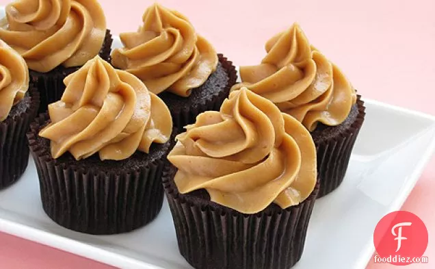 Dark Chocolate Cupcakes with Peanut Butter Mousse Frosting