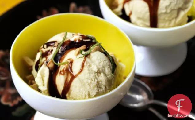 Coconut-corn Ice Cream With Brown-sugar Syrup And Peanuts