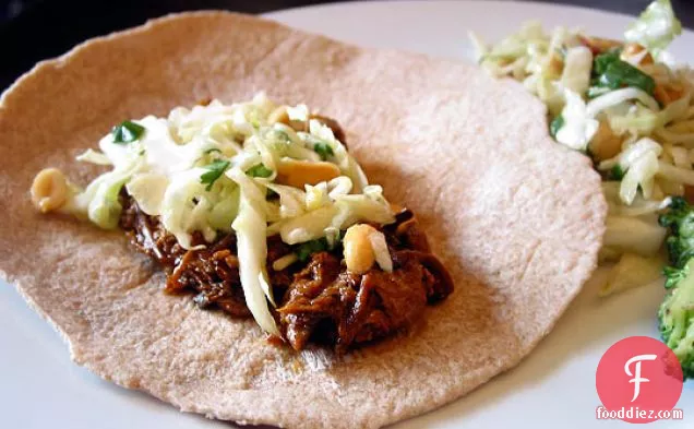 Slow-cooked Hoisin And Ginger Pork Wraps With Peanut Slaw