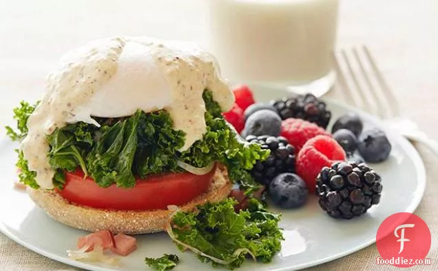 Kale and Tomato Eggs Benedict with Berries