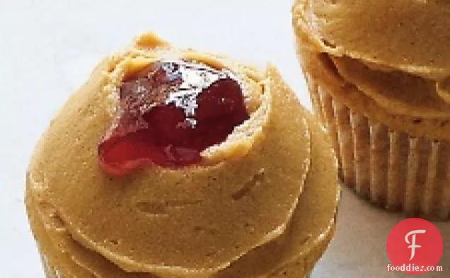 Peanut Butter Cupcakes With Peanut Butter Frosting And Jelly