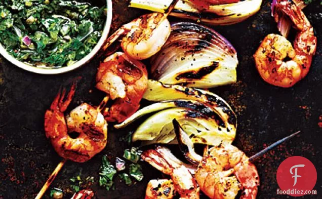 Shrimp and Fennel Kebabs with Italian Salsa Verde
