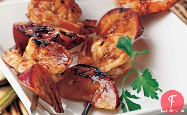 Grilled Shrimp-and-Plum Skewers with Sweet Hoisin Sauce