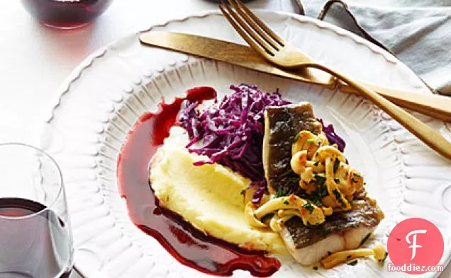 Black Cod with Red Cabbage and Pomegranate Brown Butter