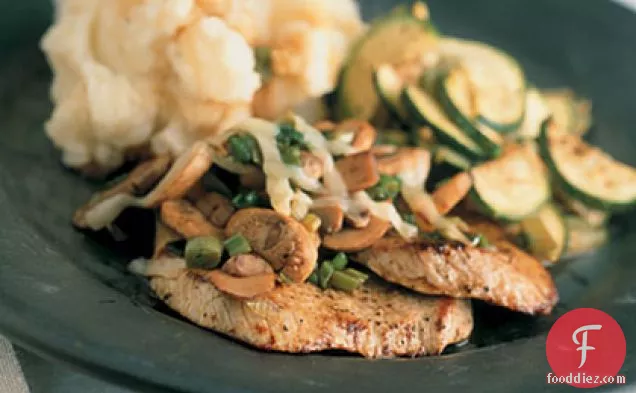 Veal Cutlets With Merlot Mushrooms And Zucchini