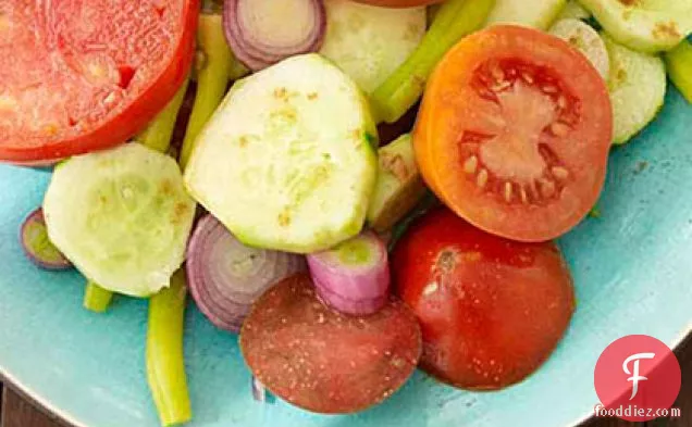 Tomato, Cucumber and Sweet Onion Salad with Cumin Salt