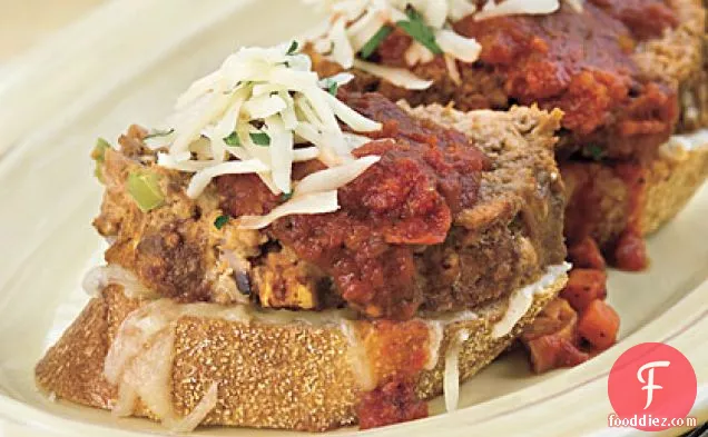 Beef-and-Sausage Meatloaf With Chunky Red Sauce on Cheese Toast