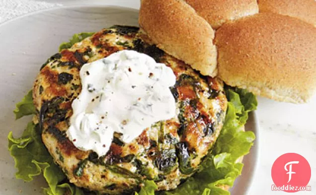 Grilled Turkey Burgers with Goat Cheese Spread