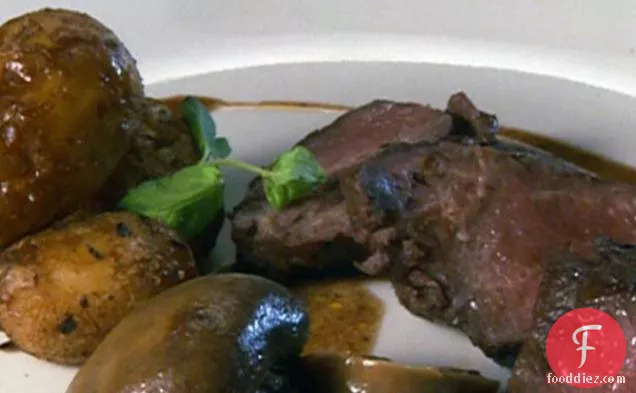 New York Strip Steak with Sauce Robert over Baby Potatoes