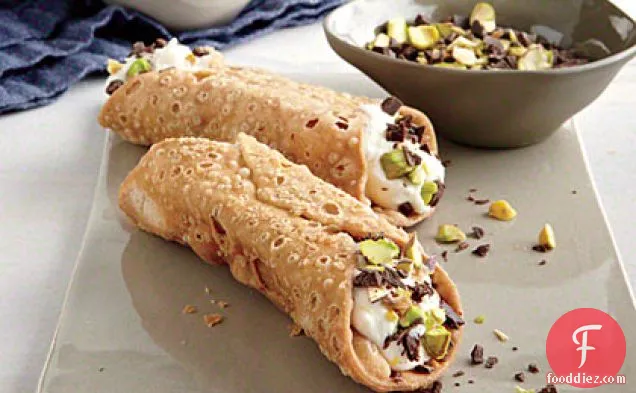 Chocolate-Dipped Cannoli with Pistachios