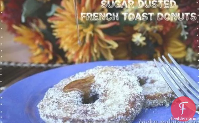Sugar Dusted French Toast Donuts With Peanut Butter Maple Syrup