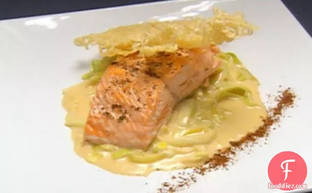 Salmon over Creamed Leeks with Apple Butter Sauce