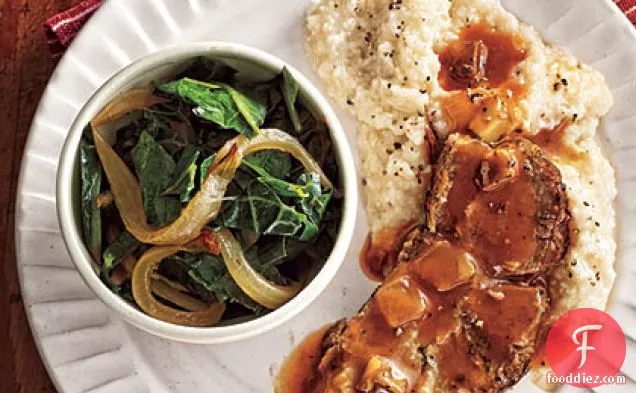Braised Pork with Slow-Cooked Collards, Grits, and Tomato Gravy