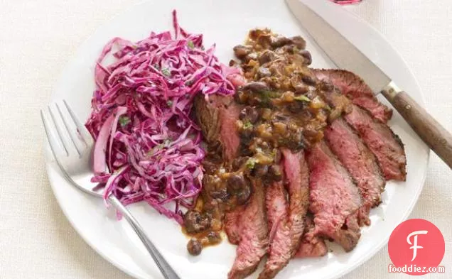 Flank Steak With Black Beans and Slaw