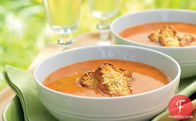Grill-Roasted Tomato Soup with Parmesan Croutons