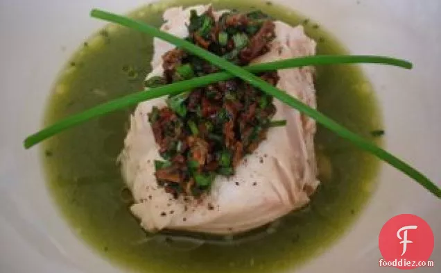Spoonful: Halibut (and cockles) in herb broth from Martha Stewart